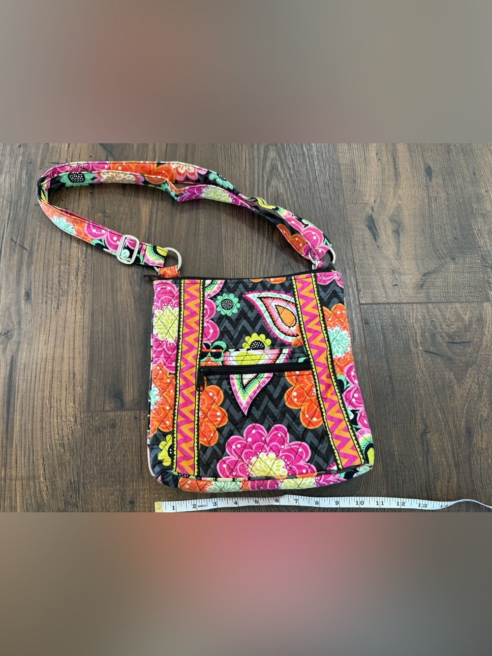 Vera Bradley Floral Quilted Crossbody in Pink, Orange, Green & Black